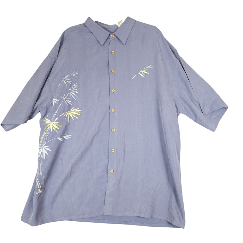 Bamboo Cay 4XL Button Up Shirt Embroidered Bamboo Palms Modal Blend Blue‎